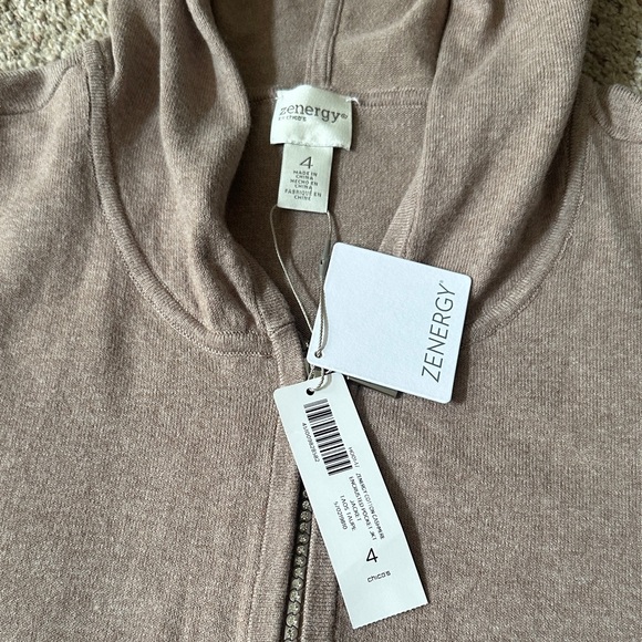 Elegant Beige Hooded Jacket with Embellished Pockets NWT - Picture 2 of 12